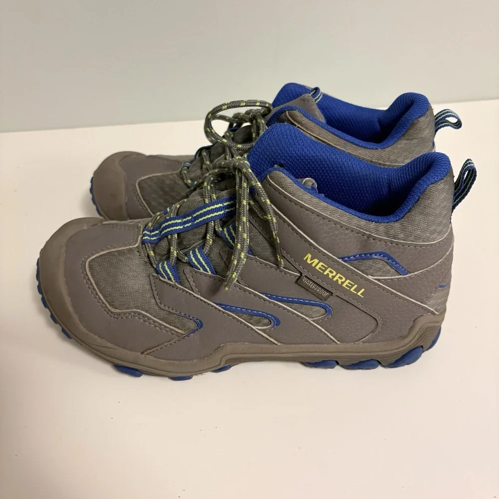 MERRELL Boys Chameleon Access Gray Hiking Shoes Mid Top Sz 4.5M Waterproof